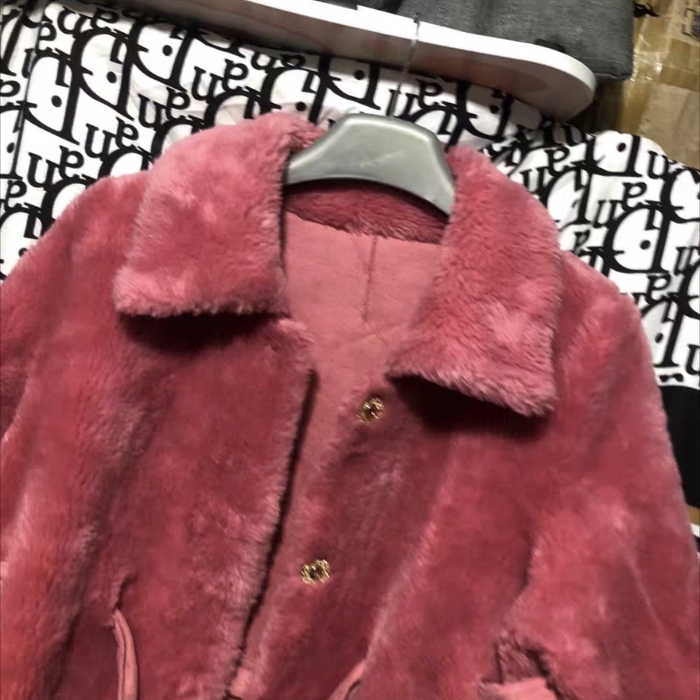 Women's Pink Teddy Coat - Plush Long Faux Fur Jacket - Picture 3 of 8